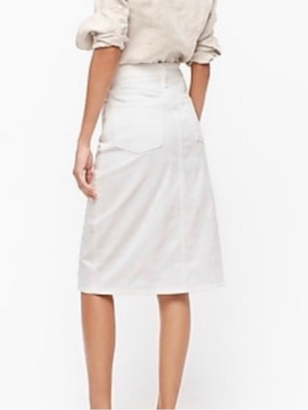 J Crew White Midi Jean Pencil Skirt with Front Slit- NWT - Picture 2 of 7